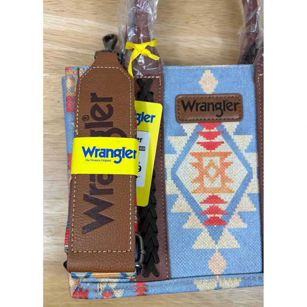 Wrangler Tote Handbag Crossbody Blue‎ Aztec Southwestern Guitar Strap Dust Bag